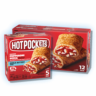 Dos cajas de pizza de pepperoni Hot Pockets.